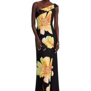 Black Halo Dolan One-Shoulder Gown Black Bursting Bloom 4